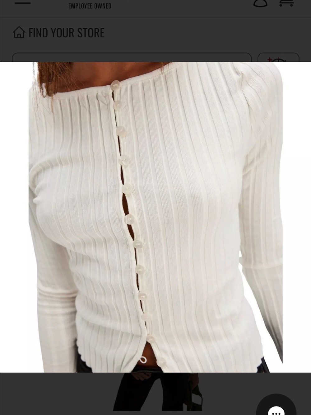 Free People Cream Ribbed Button-Front Long Sleeve Top - Picture 3 of 7